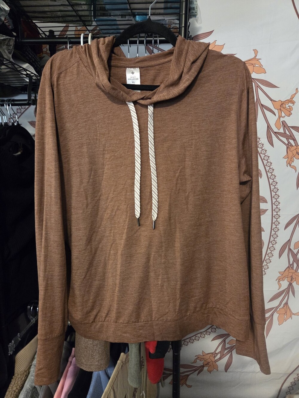 Casual Brown Hooded Pullover Sweatshirt